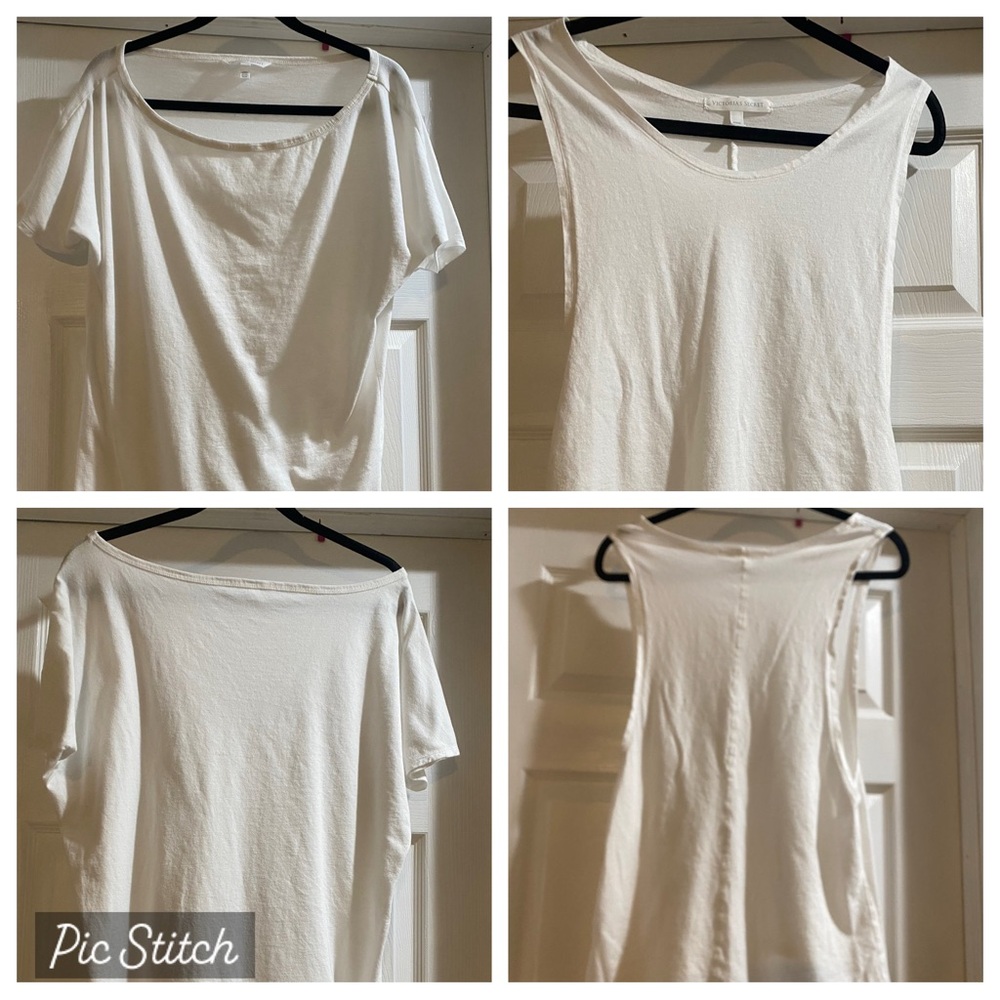 Victoria's Secret Two Classic White Size Med Shirts -Short Sleeve & Tank Top